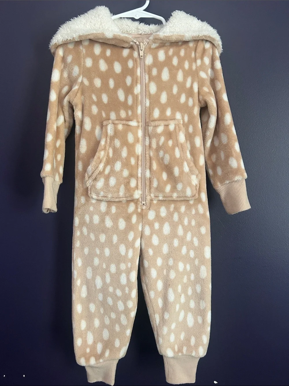 Nordstrom Tan and White Fawn-Print Plush One-Piece Romper